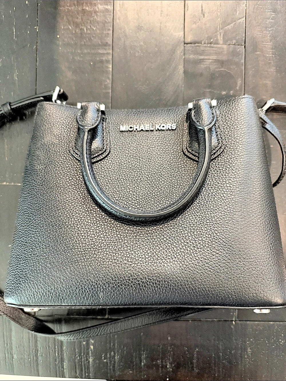 Michael Kors Mercer Medium Pebbled Leather Accordion Crossbody Satchel Black